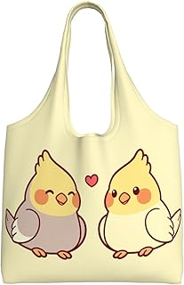 [ILIUEND] オカメインコ エコバッグ ショッピングバッグ 大容量 折りたたみ コンパクト 帆布 レジ袋 軽量 買い物袋 トートバッグ コンビニ アニメ グッズ キャラクター 人気 プレゼント