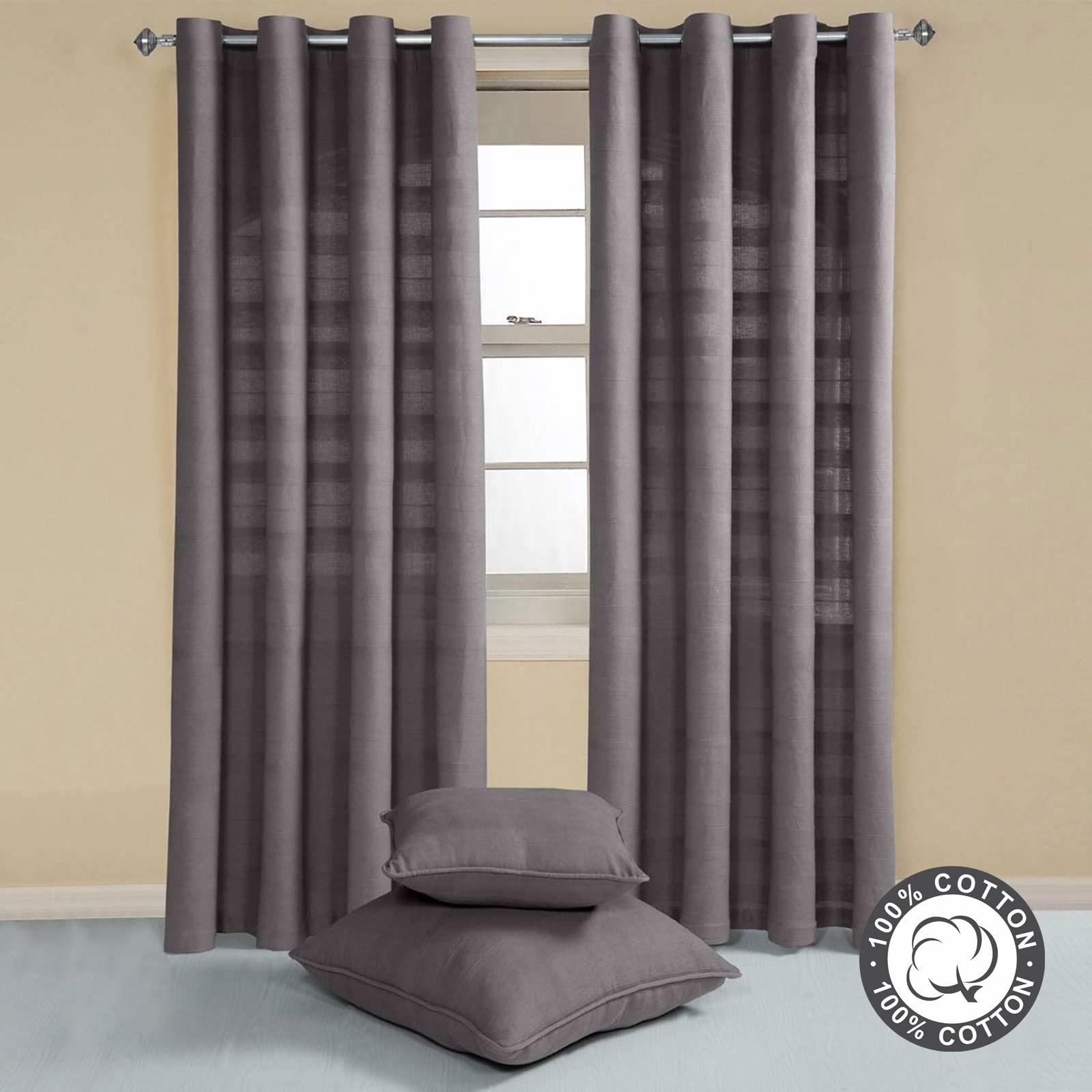 HOMESCAPES Paire de Rideaux à œillets – Gris 167x182cm – Collection Rajput 100% Coton