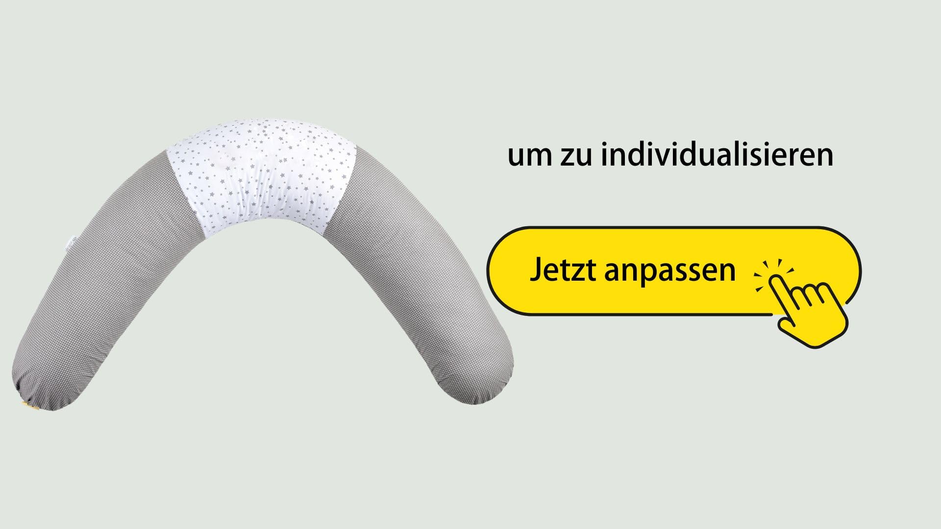 sei Design Stillkissen XXL - personalisiert mit Namen und Geburtsdatum personalisierte Geschenke Baby Junge Mädchen Schwangerschaftskissen 190cm grau groß
