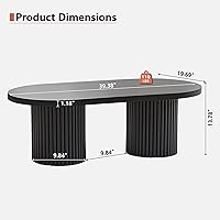 Vista 2 de Mesa de Centro Ovalada Acanalada, Mesa de Centro de Madera Estilo Granja Moderna de Mediados de Siglo, Mesa Central Boho para Sala de Estar y Negro