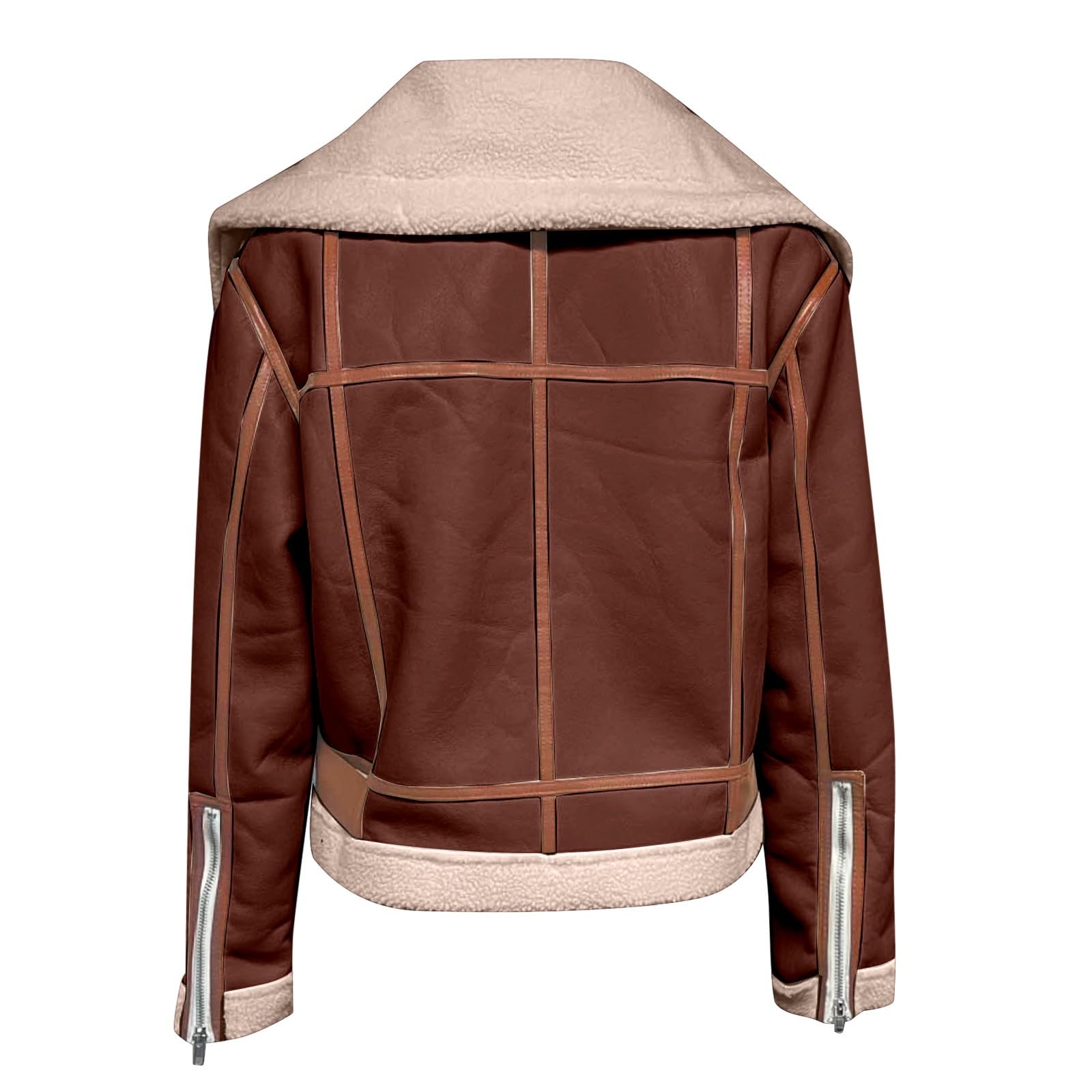 Manteau en fourrure synthétique pour femme - Veste d'hiver chaude avec doublure en peluche - Revers en cuir synthétique - Veste bomber en daim - Veste d'aviateur épaisse - Veste de moto avec