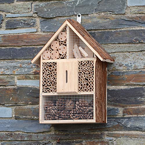 CKB LTD Grand hôtel en bois naturel pour abeilles, coccinelles, papillons, abri extérieur en bois, nid de jardin, maison, habitat extérieur - 30 x 10 x 39 cm
