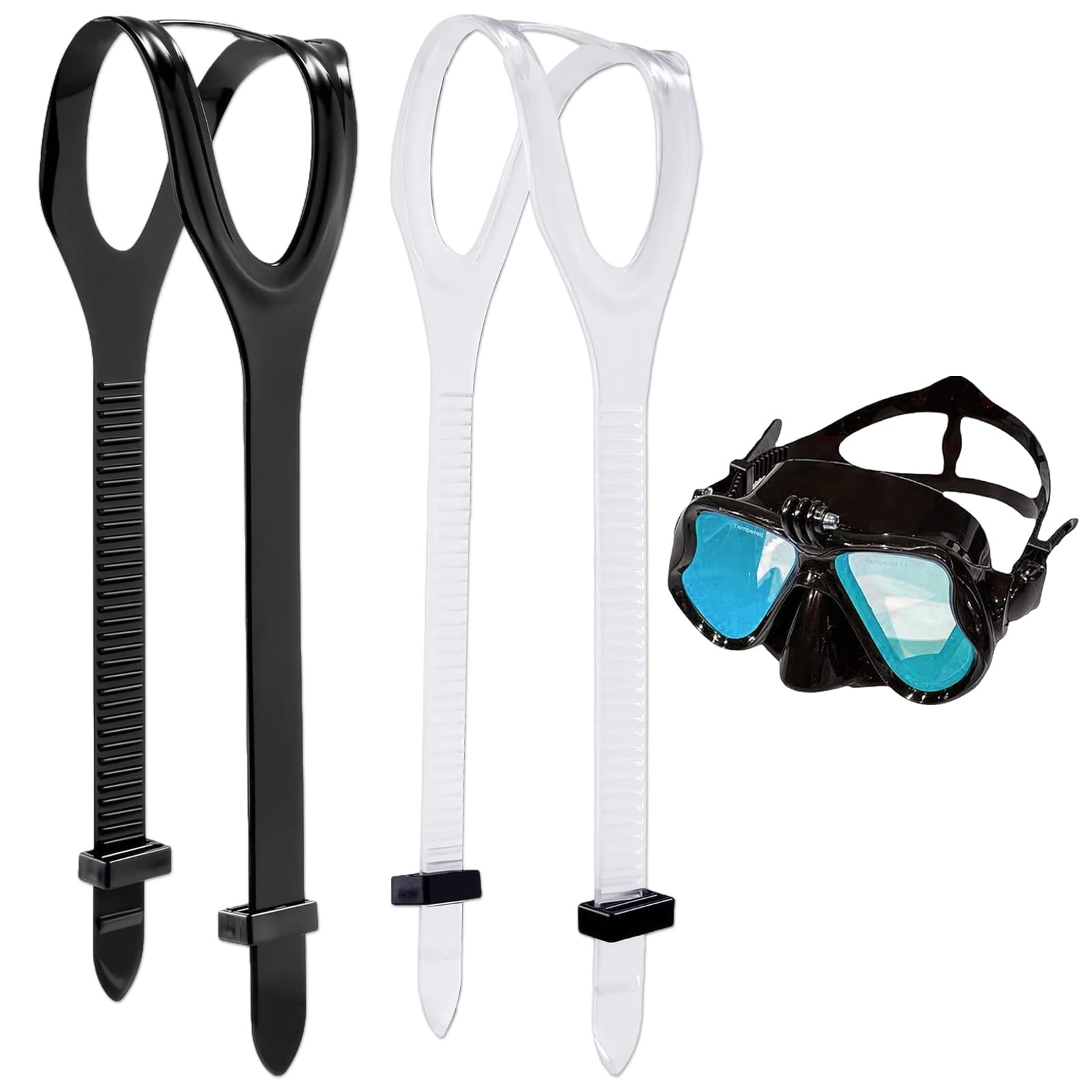 Cinghie per maschera subacquea, cinghie regolabili in silicone per immersioni, snorkeling e maschere subacquee, morbide e resistenti, 2 pezzi, bianco/nero, 56 x 1,8 cm