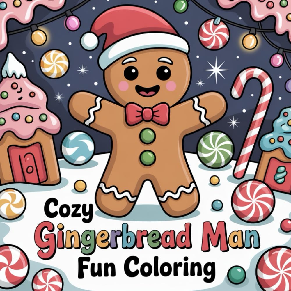 Cozy Gingerbread Man Fun Coloring: cute coloring book for kids, coloring book for adults, kawaii coloring book, Coloring Book for Adults and Kids, Bold and Easy