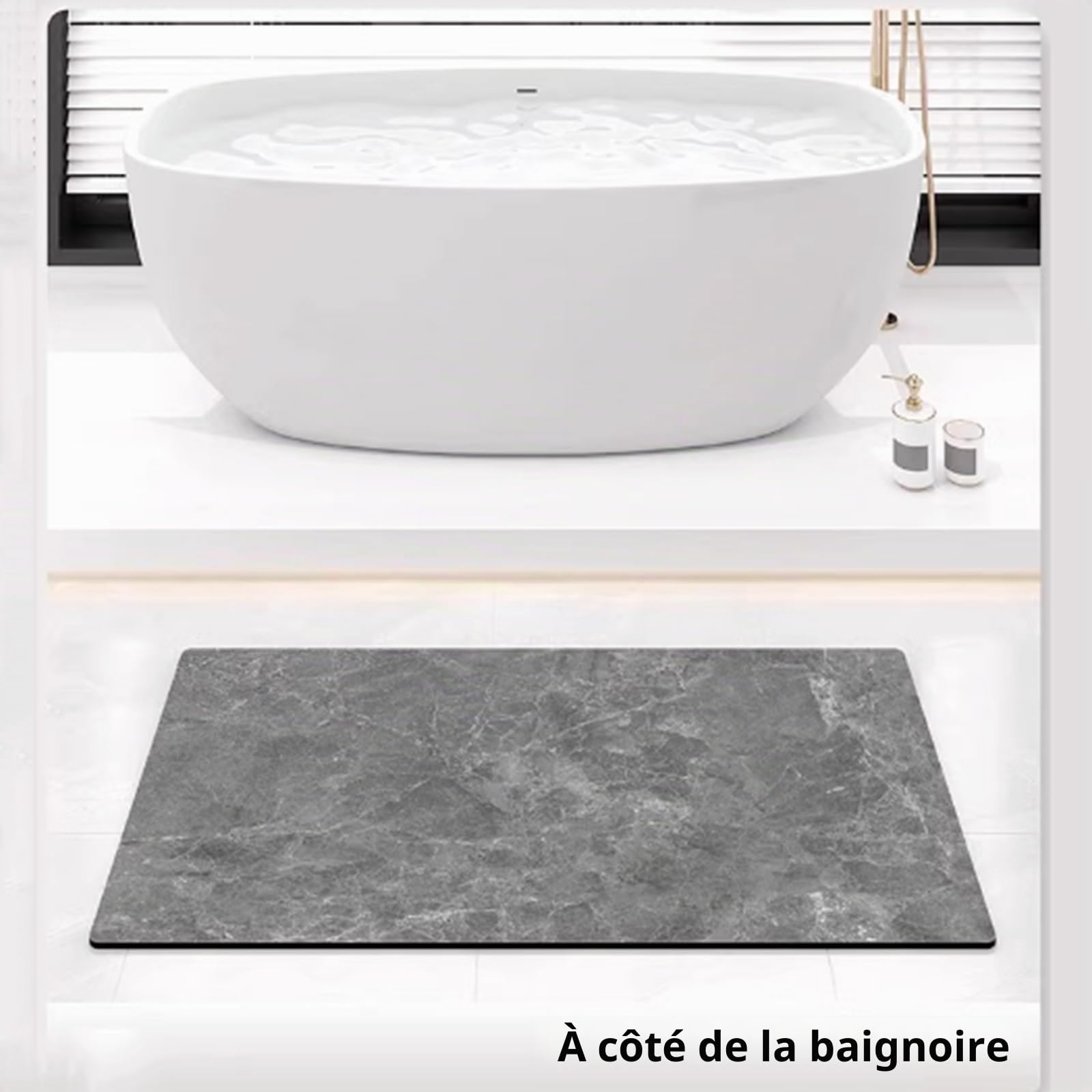 Tapis Diatomite Absorbant, Caillebotis Douche, Tapis de Bain Absorbant Sechage Rapide, Tapis de Sortie de Douche, Tapis Antidérapant Cuisine, Facile à Nettoyer, Marbrure(Roman Column,60x90cm)