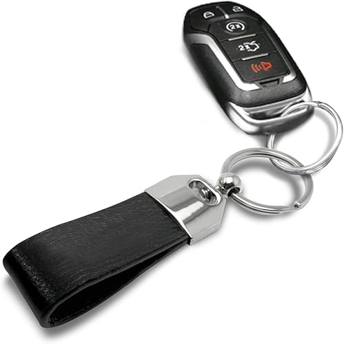 Miniatura 4 de iPick Image for Jeep Willys Star Logo Black Real Leather Loop Strap Chrome Metal Key Chain Keychain, Official Licensed