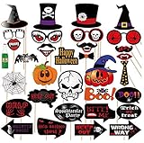 Halloween Photo Booth Props, Ghost Tooth Pumpkin Head Taro Signage Witch Hat Halloween Party Photo Shooting Props Trick or Treat Décor Favor
