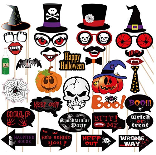 Halloween Photo Booth Props, Ghost Tooth Pumpkin Head Taro Signage Witch Hat Halloween Party Photo Shooting Props Trick or Treat Décor Favor