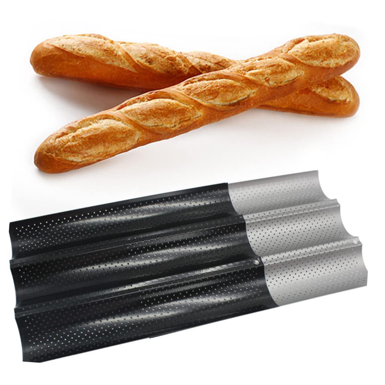Molde Fácil o de Baguettes Hornear Acero de 3 al para Carbono Usar Ranuras y Limpiar, Adecuado para Pan Francés en Casa Panadería