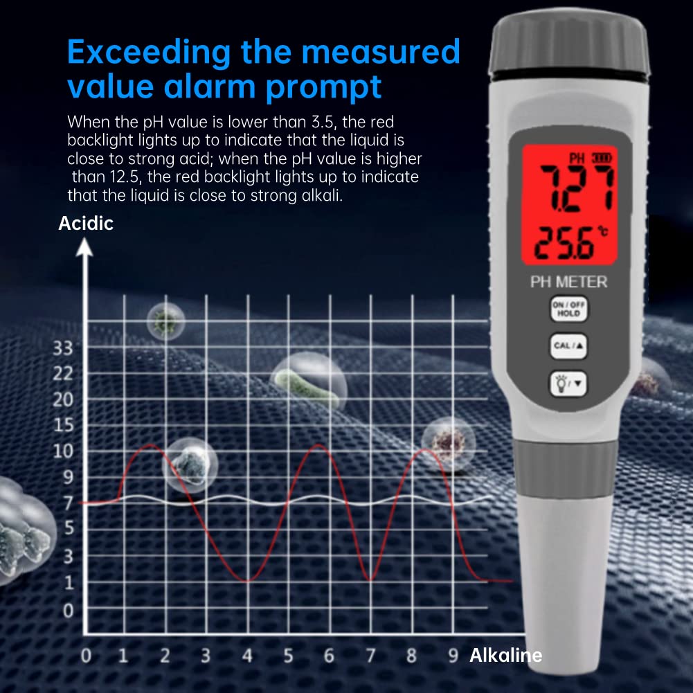 Medidor de PH, Medidor de calidad de agua digital portátil de mano, con pantalla LCD grande, 0.00-14.00Ph, para la prueba de pH del agua del acuario de la piscina de consumo doméstico