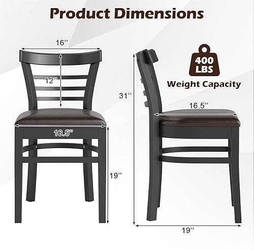 Miniatura 3 de KOTEK Juego de 4 sillas de comedor de madera, sillas de cocina de madera de goma maciza con asiento acolchado de piel sintética y respaldo curvo,