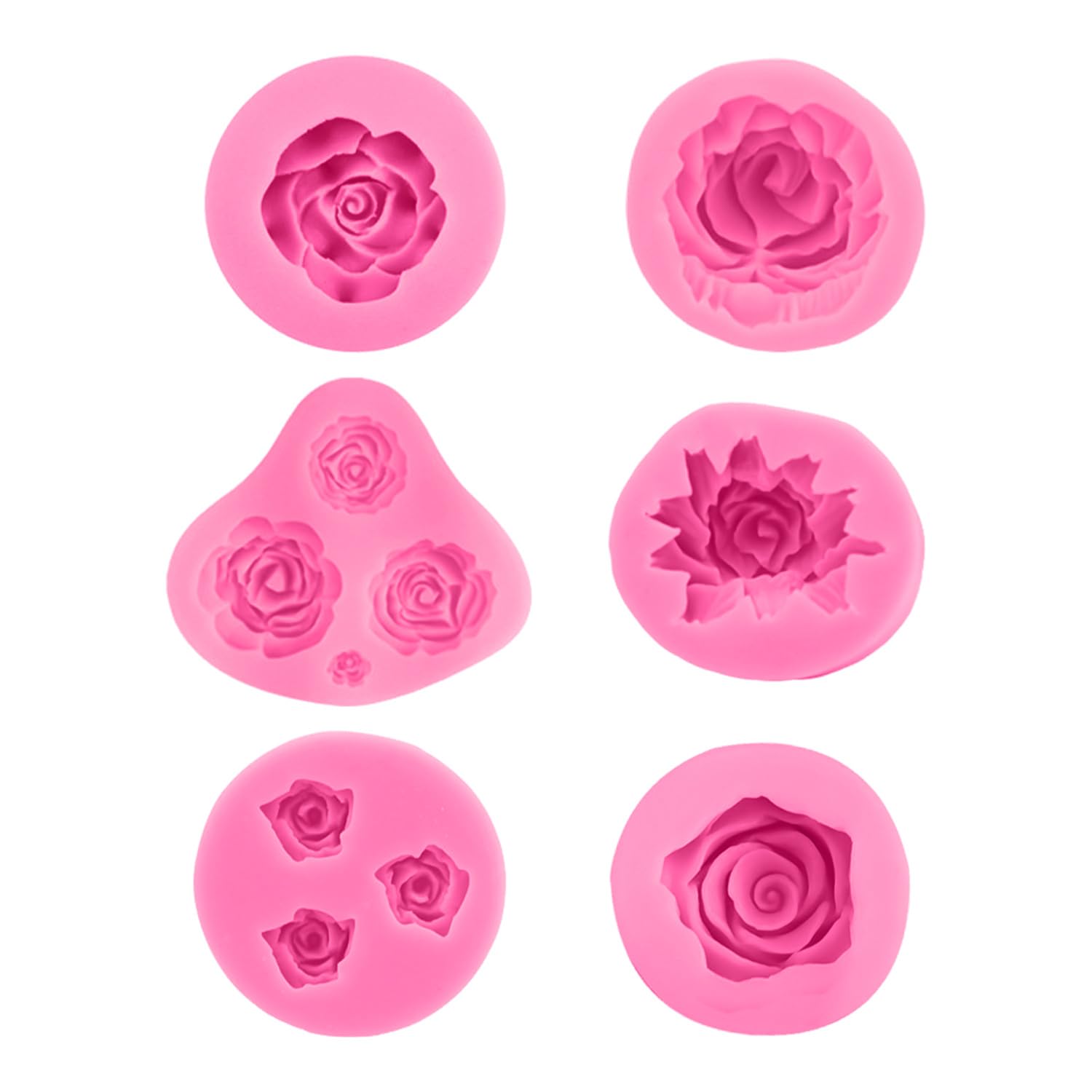 Eowvisn Pink 6 Pieces Of Silicone Flower Mold, 3D Silicone Shape, Cake Chocolate Shape Mold, Candle Mold Silicone, Candy Making Mold.