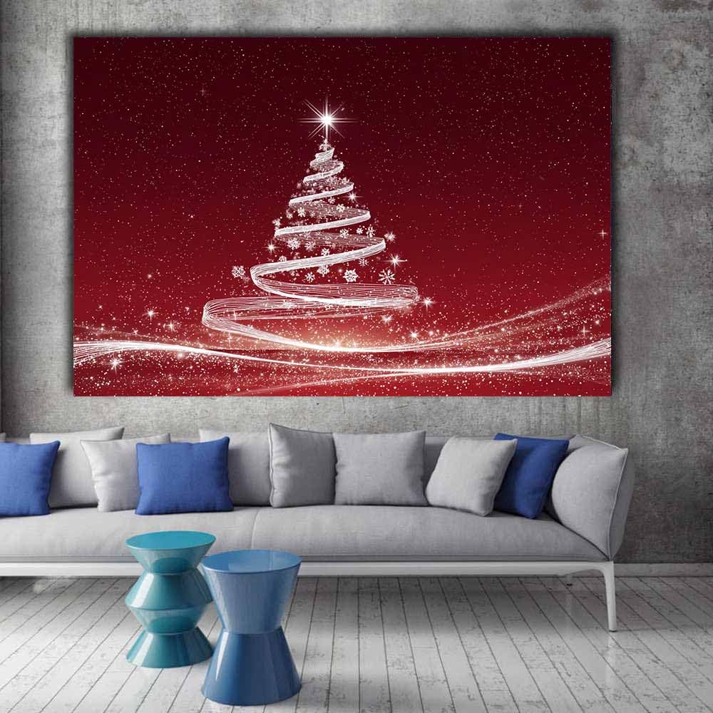 HUYEEI Vintage Choinka Sztuka ścienna Choinka Grafika Nadruk Retros Boże Narodzenie Pokój Dekoracja ścienna do domu sypialni salonu (czerwona 78) - 60 x 90 cm oprawiona