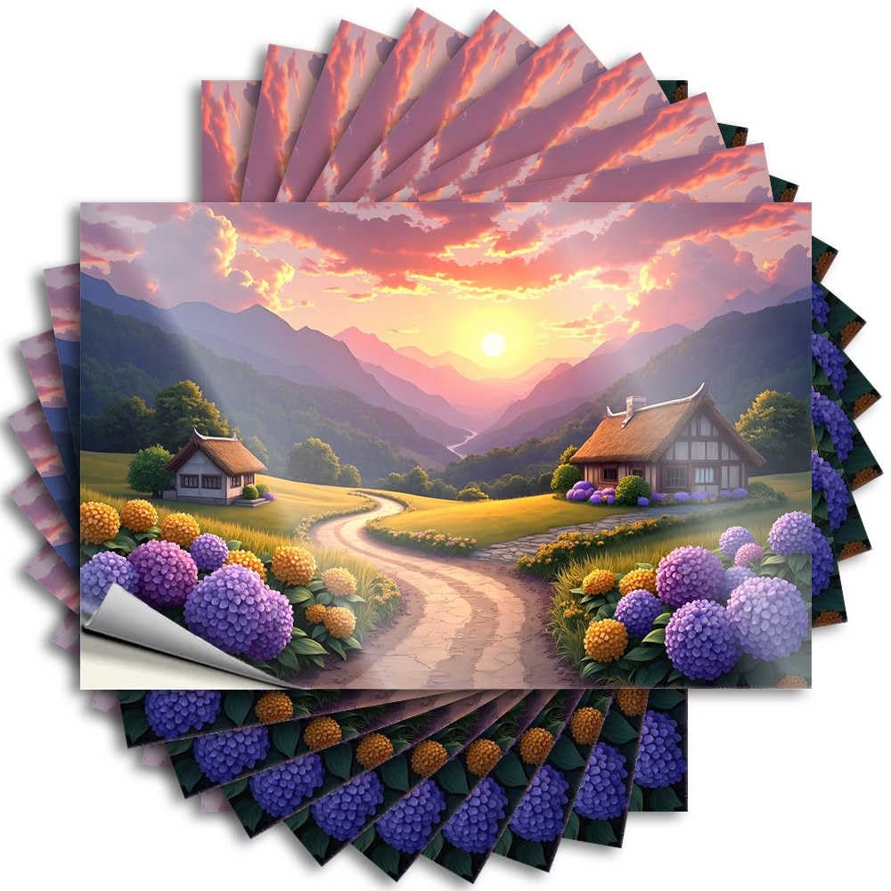 Boys Room Decor Quote Garage | Sunset Serenity: A Path Through Flower-Filled Meadows to Rustic C Summer Quick Sticker Pack(12X18CM)