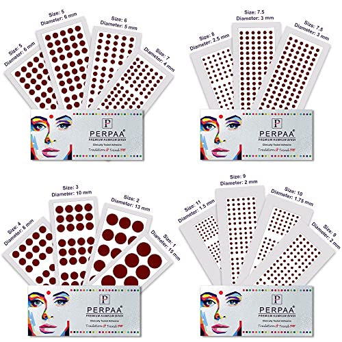 Image of PERPAA Premium Velvet Sticker Kumkum Bindi Box of 15 Flaps - Pottu for Women,Ladies, Girls (Size 02, Diameter 13mm, Dark Maroon)