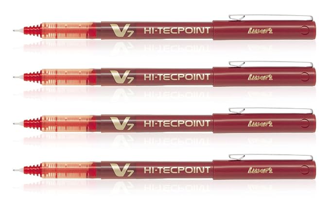 Pilot 019578 Hi-Tecpoint V7 Pen (Red - Pack of 4)