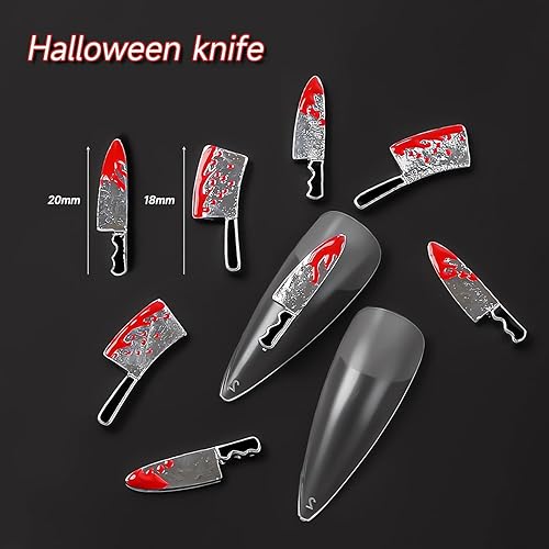 Miniatura 5 de 12 dijes de uñas de Halloween 3D con cuchillo de sangre, dijes de aleación para uñas, dijes de metal para uñas, diseño de diamantes de imitación,