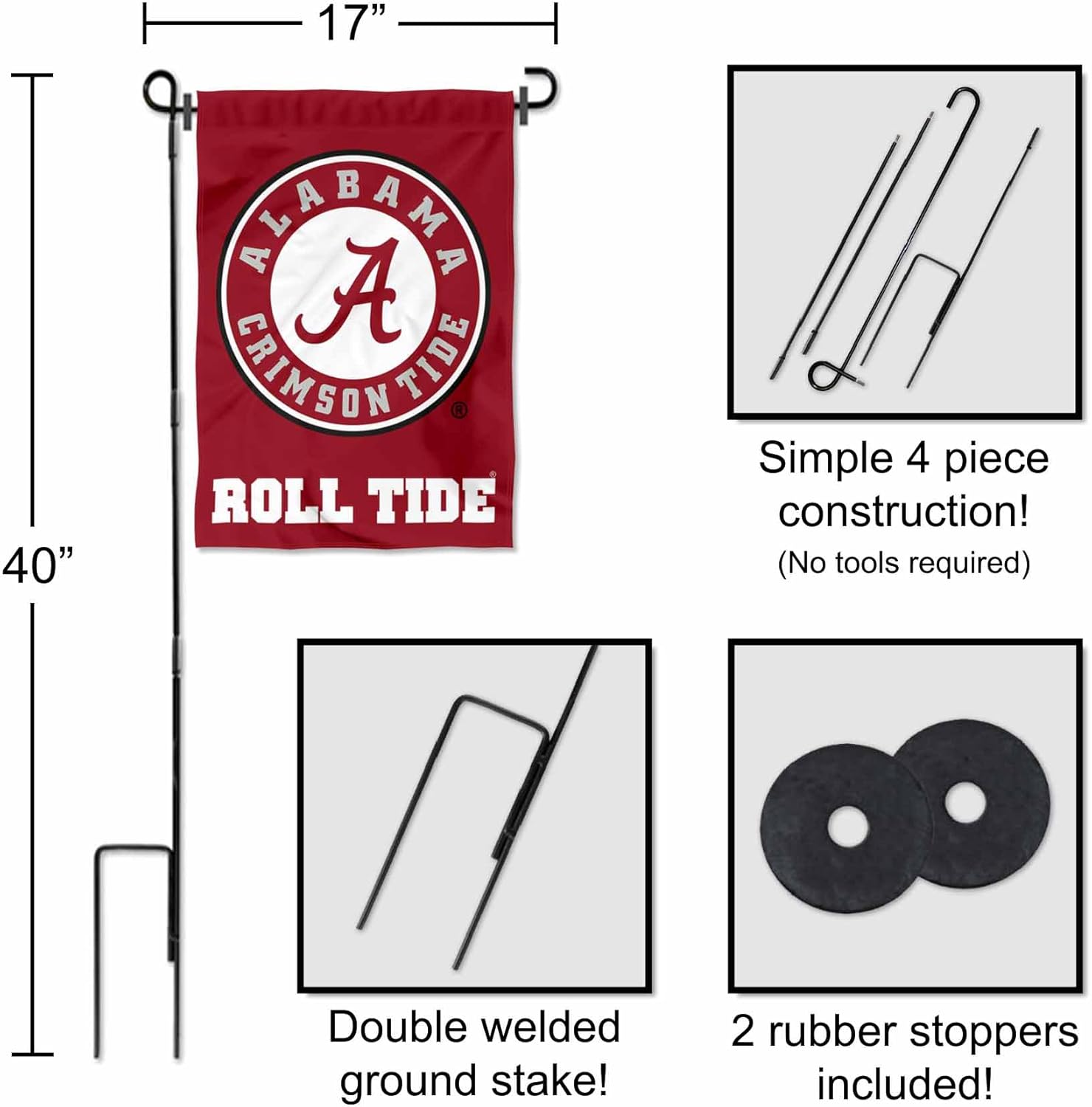 Alabama Crimson Tide Garden Flag with Stand Holder