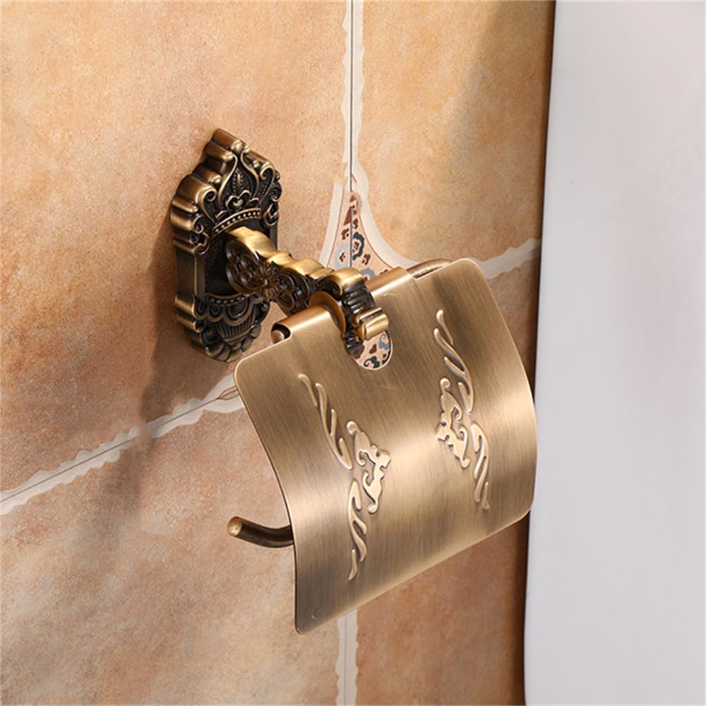 LCANALLYMS Wall hooks, Coat Hook Bathroom Hooks Brass Collection Carved Paper Holder Accessories Antique Products Wall Mounted Hardware Set(Paper Holder)
