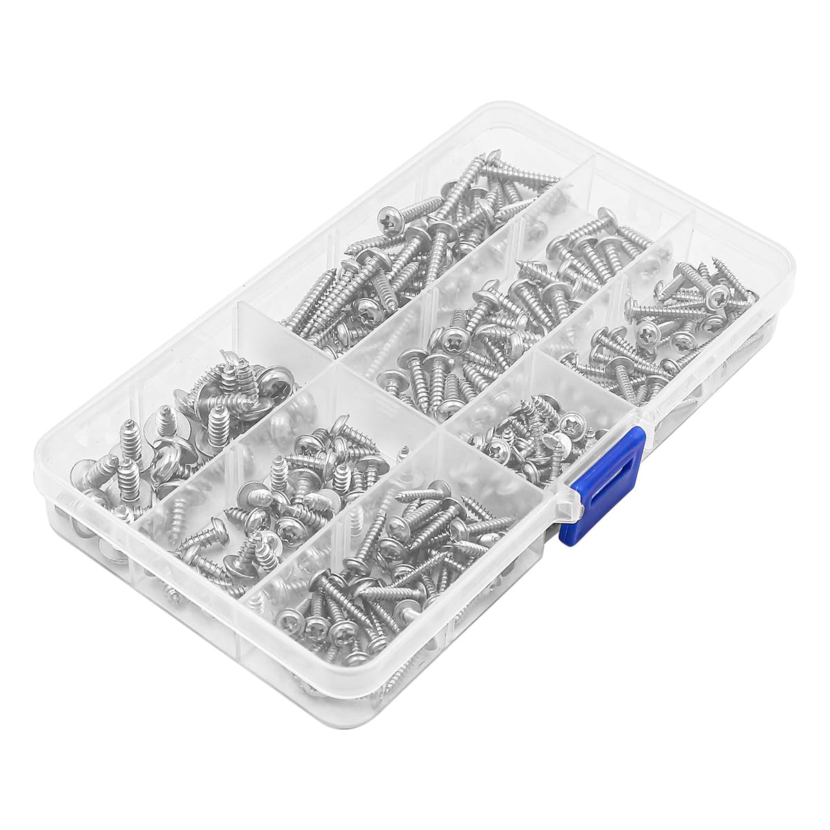 220 Pcs NUZAMAS M3 M4 M5 Self Tapping Screws 304 Stainless Steel Cross Pan Round Head with Washer Self-Tapping Screw Cross Recessed Round Head Screw with Storage Box - Image 3