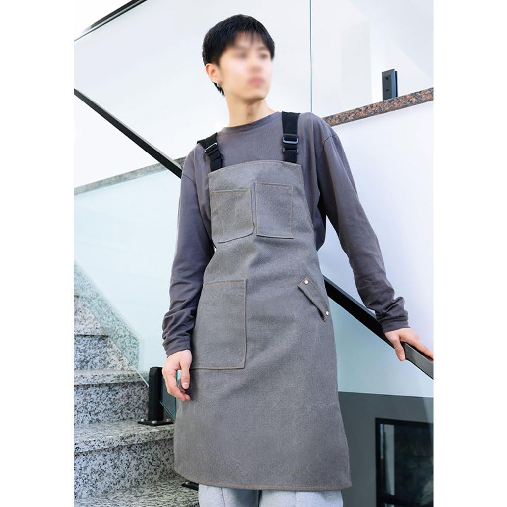 TEESONG Delantal de Chef Delantal de Lona Coreano for café, té de la Leche, barbería, Jardinero, Pintura artística, Ropa de Trabajo Gruesa for Hombres y Mujeres Delantales para Hombres(B)