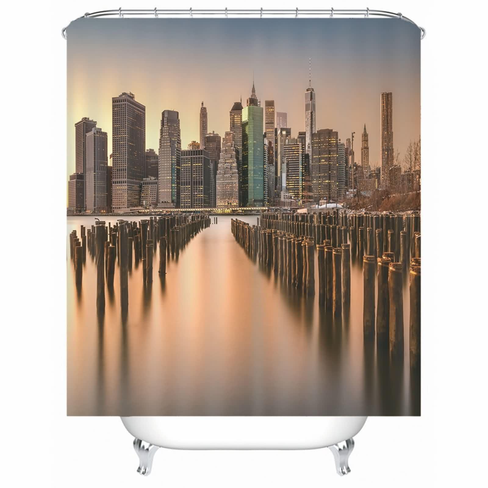Rideau de douche orange motif bâtiment imperméable en polyester