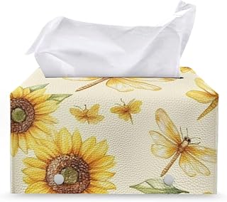 Sunflower Dragonfly Rectangular Box Covers Car Tissue Box Cover Rectangle Tissue Box Covers Water Resistant Tissues Boxes Cover for Living Room Kitchen Decor