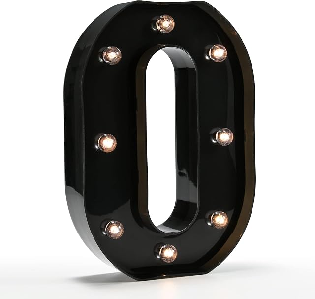Light Up Black Alphabet Marquee Letters LED Lights Sign for Night Light Home Bar Christmas Lamp Birthday Party Wedding Decoration O