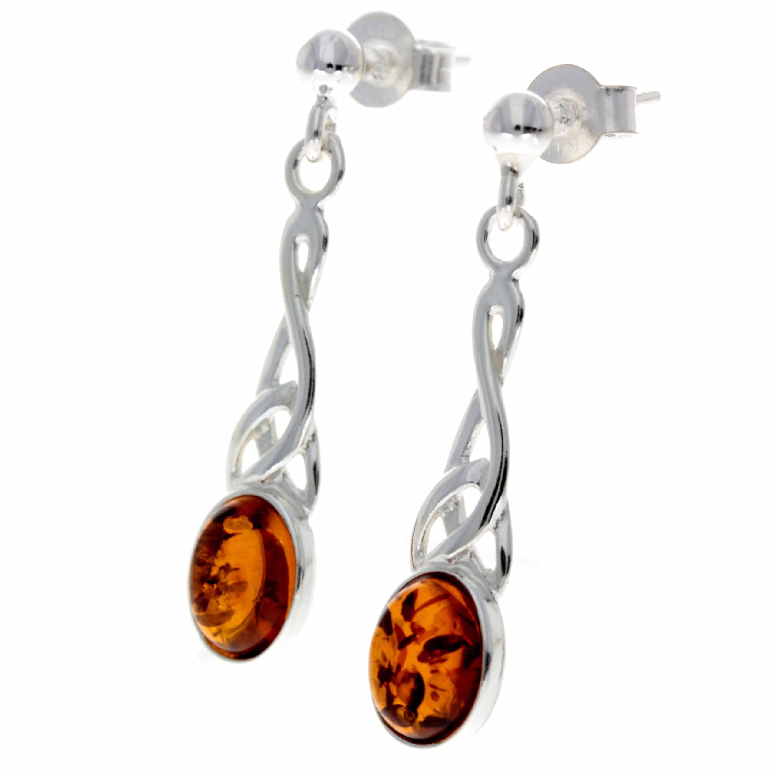 Noda 8007 - Orecchini pendenti in vera ambra baltica ovale e argento sterling 925