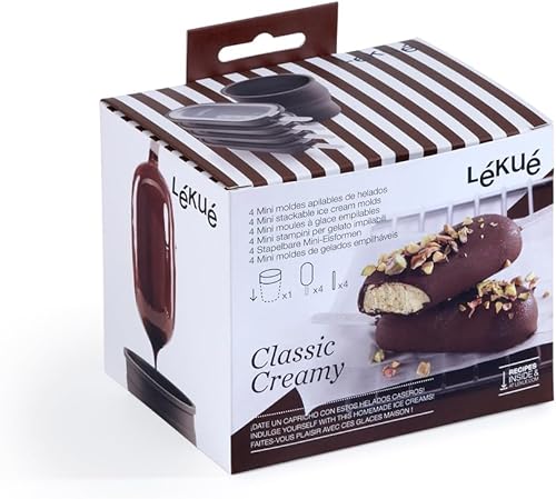 Miniatura 2 de Lékué - Juego de 4 moldes clásicos para helado cremoso + recipiente para aderezos Fun Shape Homemade Freezer Ice Pops Silicona de platino flexible