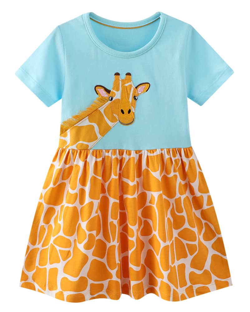 Ncycullo Toddler Girls Cotton Dress Short/Long Sleeve Little Girl Cartoon Dress Baby Cute Dress Kid Dinosaur Dresses