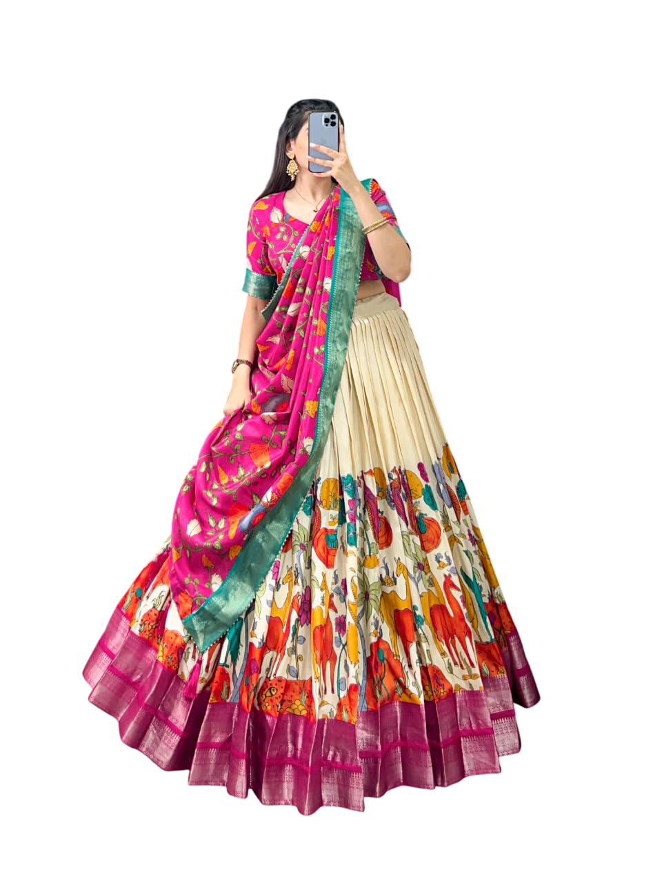 style wave Women's Floral & Patola Print With Foil Work Tussar Silk Ethnic wear Tassels and Zip Closuer Readymade Lehenga Choli With Dupatta-picture-37