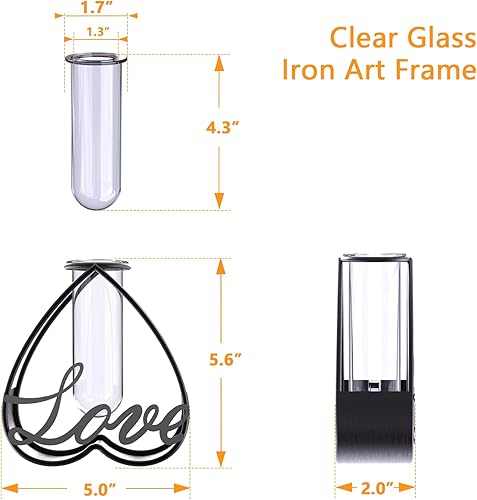 Miniatura 6 de Decoración del hogar, jarrones de metal con marco de arte de hierro, jarrones de centro de mesa de vidrio para flores secas y flores artificiales,