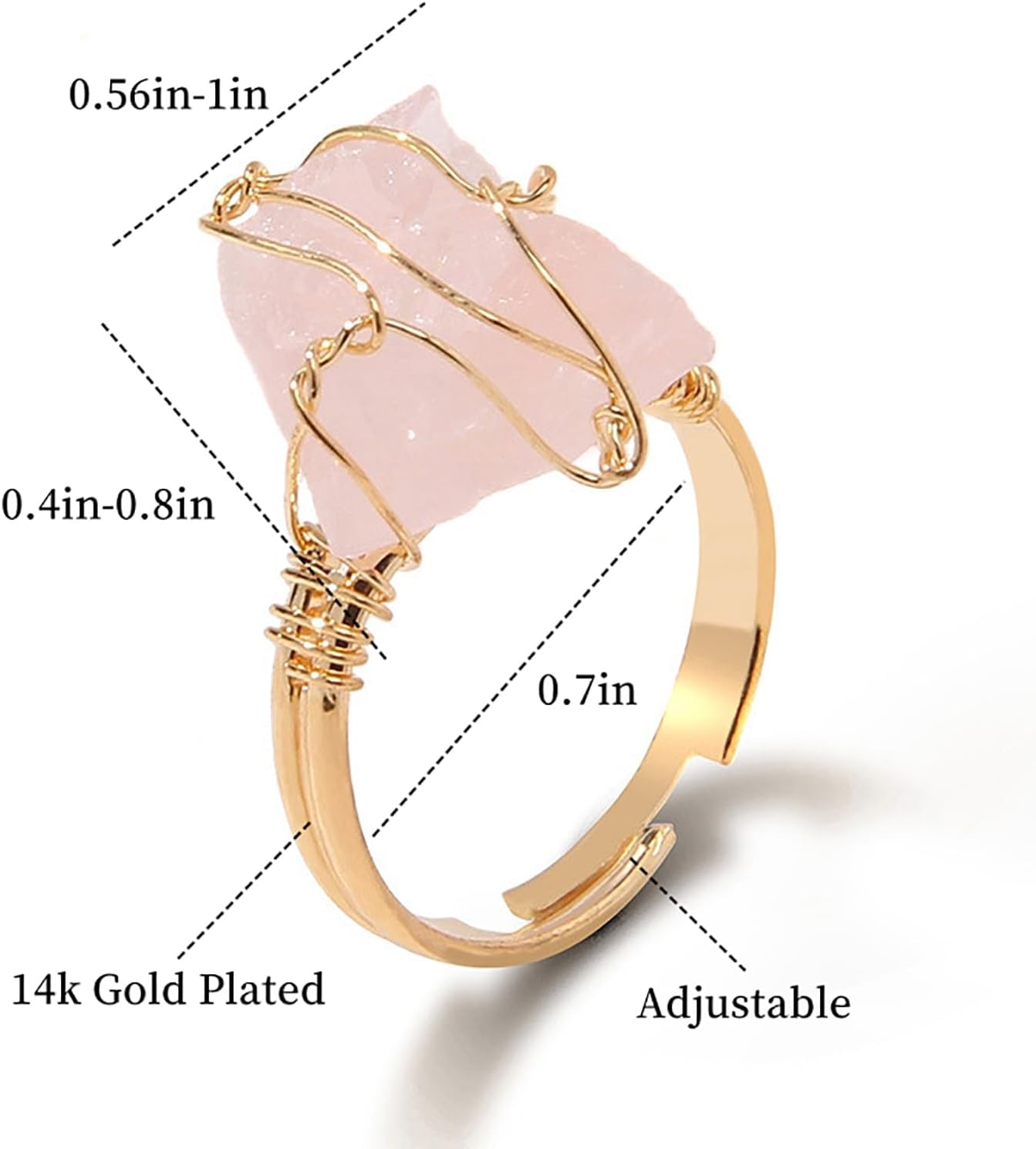 Raw Crystal Rings for Women 14k Gold Plated Adjustable Natural Stone Ring Irregular Wire Wrapped Rings Gold Gemstone Rings Crystal Jewelry Gifts Healing Crystal Rings for Women - Image 2