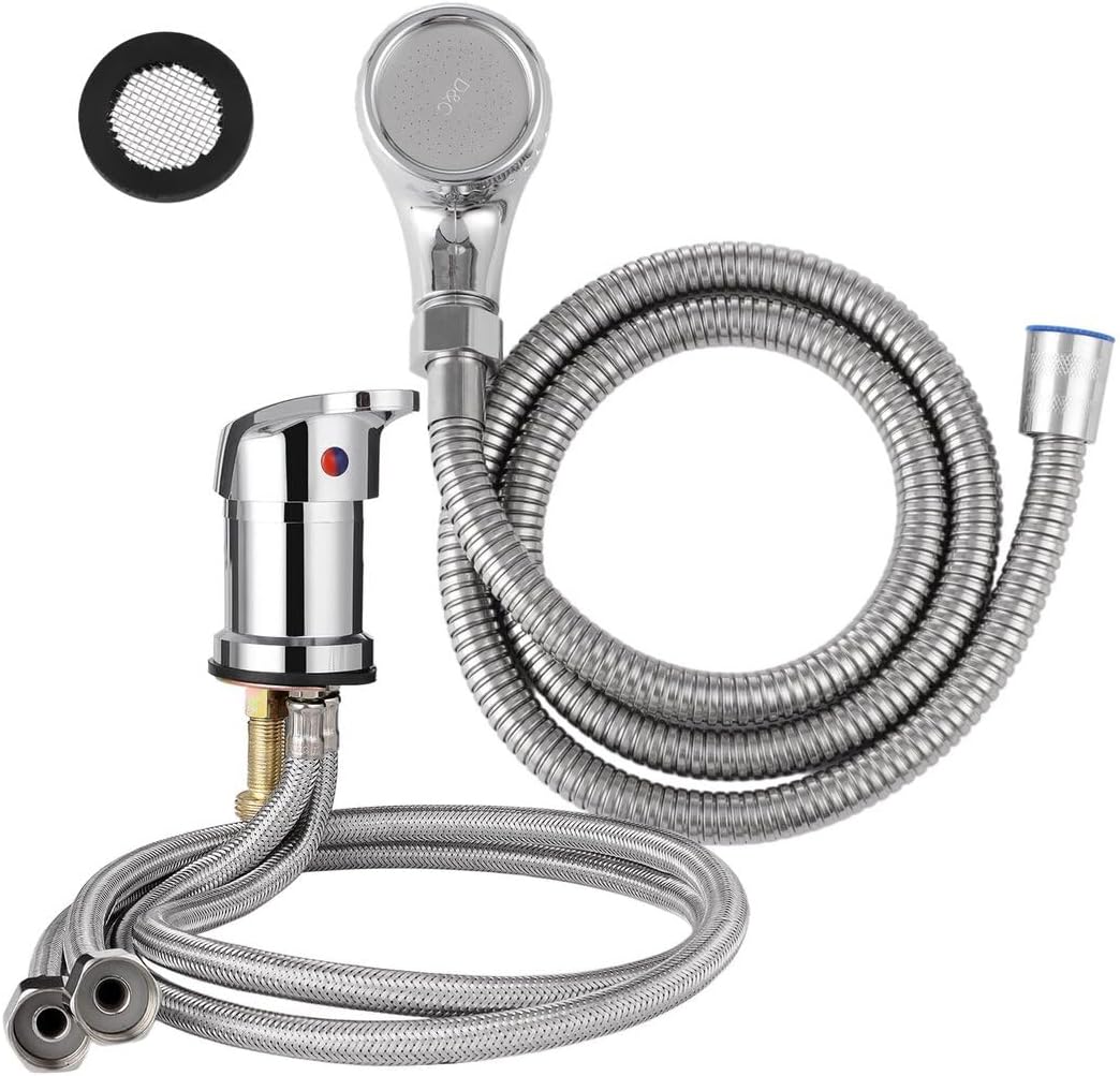 Homaisson Beauty Salon Shampoo Sink Bowl Faucet and Sprayer Kit, Leak-Proof Shampoo Bed Faucet with Metal Hose, Hot and Cold Mixer Tap Sprayer Set for Hair Beauty Salon