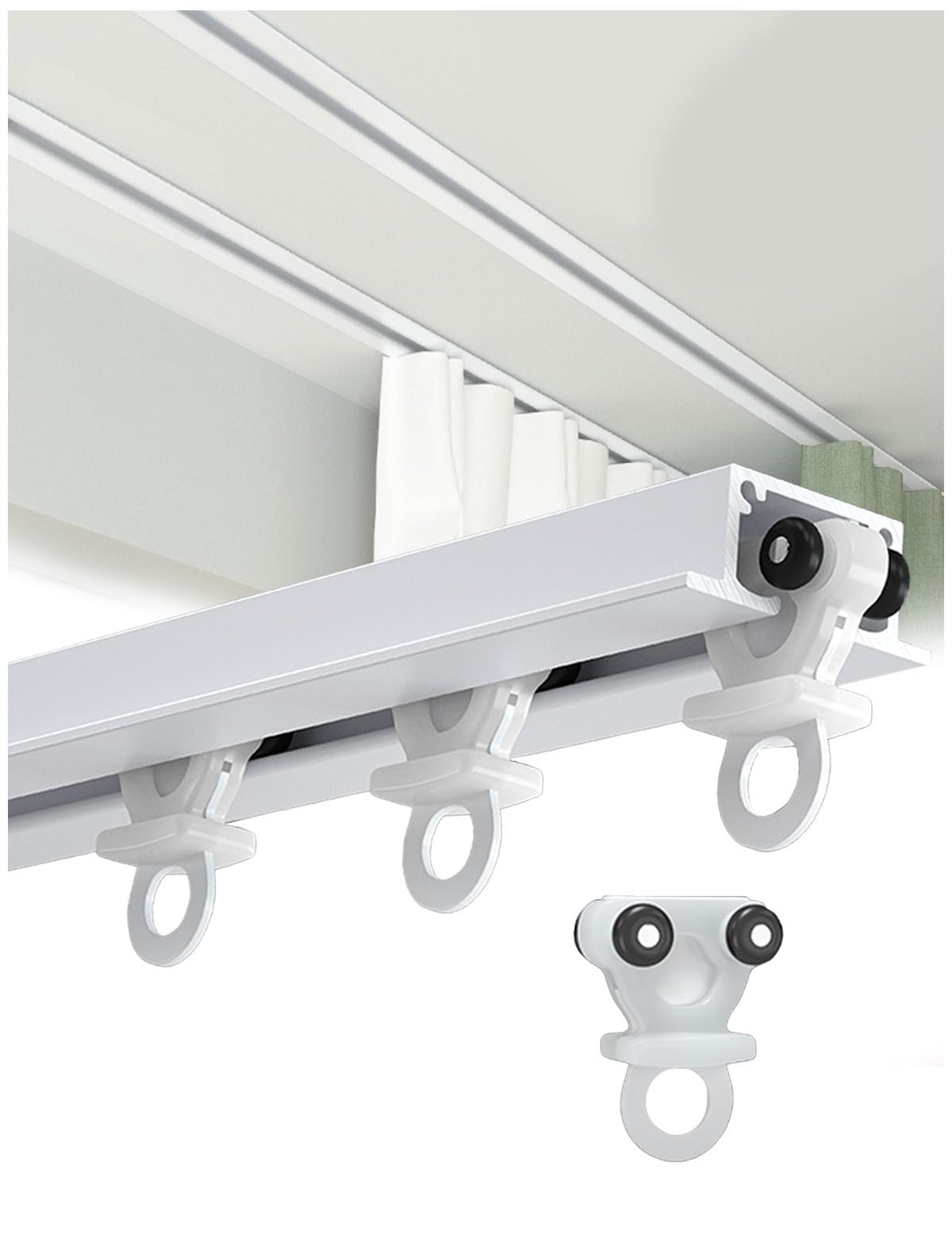 Rail Rideaux Plafond, Rideau Rail Rail de Tringle à Rideau Caché Montage au Plafond, Aluminium Rail à Rideau Encastrée