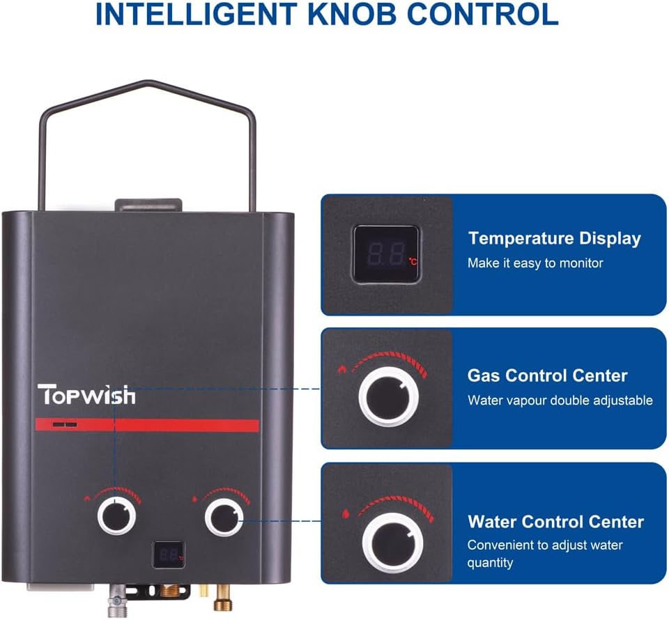 TOPWISH Portable Propane Water Heater with controls and handle