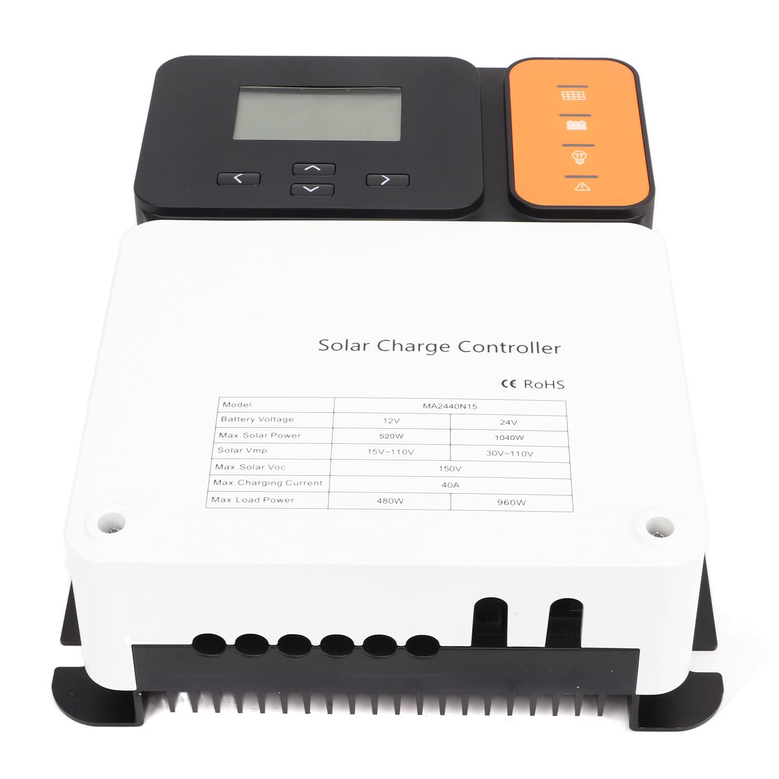 Hyuduo Regolatore di Carica Solare MPPT, Regolatore Batteria Pannello Solare in Lega di Alluminio 40A 12V 24V Automatico, Ingresso Fotovoltaico 150V, , Archiviazione Dati 300 Giorni per Uso Marino
