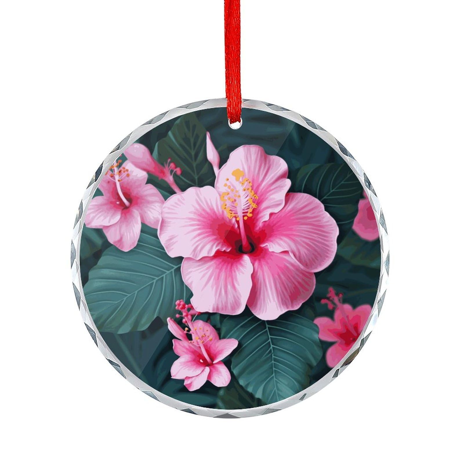 Btcowzrv Style Hawaii Pink Flower Round Ornament Hanging Pendant Decor
