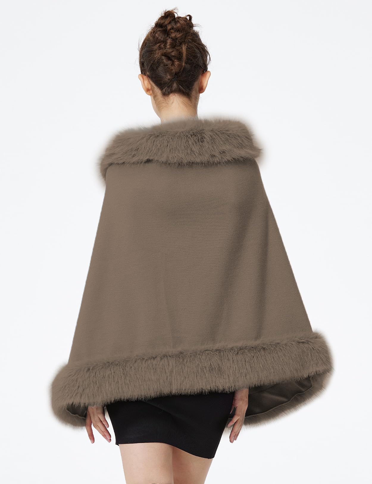 BEAUTELICATE Châle Tricoté Étole en Fausse Fourrure Cape Poncho Chaud De Femme Mariage Hiver sur Robe de Soirée Mariée(Taille Unique, Tissu Amélioré-Kaki)