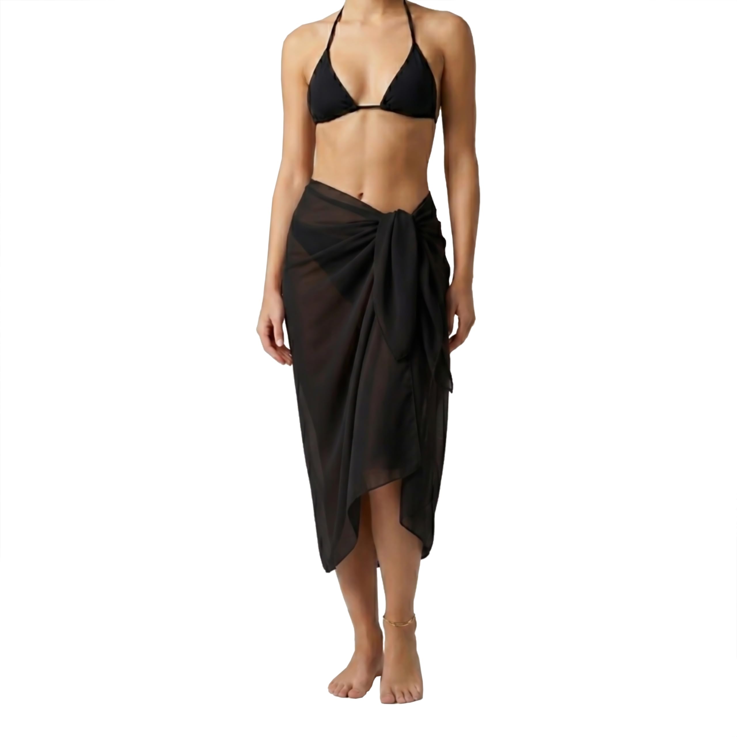 ZAKIRA Women’s Chiffon Swimsuit Cover Up Sarong – Lightweight Sheer Beach Wrap for Bikini, Pool & Vacation (Black)