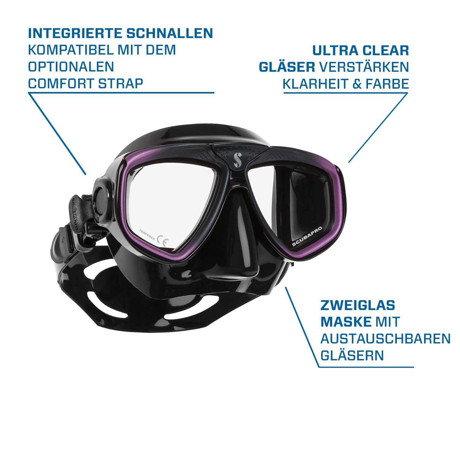 Scubapro Zoom-Maske, Schwarz/Violett, Atemregler für Kaltwasser, Unisex, Erwachsene, Mehrfarbig, Einheitsgröße