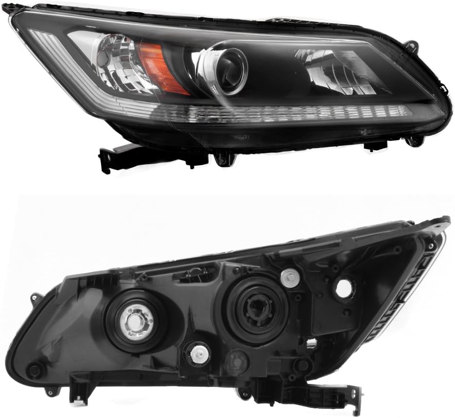 AKKON - For 2013-2015 Honda Accord Sedan Halogen Model Black Headlights Driver + Passenger Side Pair