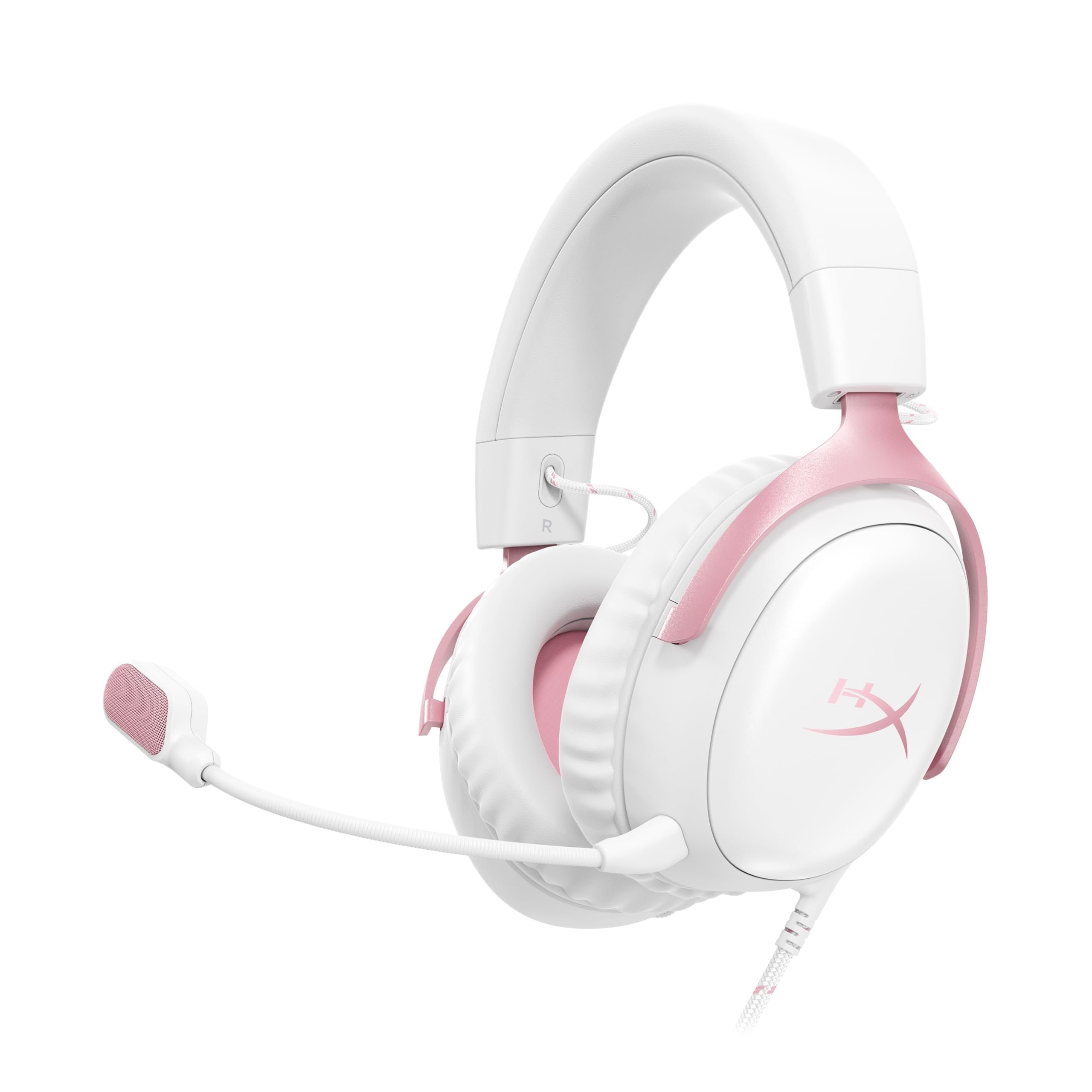 HyperX Cloud III, Casque Gaming Filaire, PC/PS5/Xbox Series X|S, DTS Headphone:X, Haut parleurs inclinés 53 mm, Micro 10 mm antibruit, USB-C/USB-A/3,5 mm, Blanc et Rose