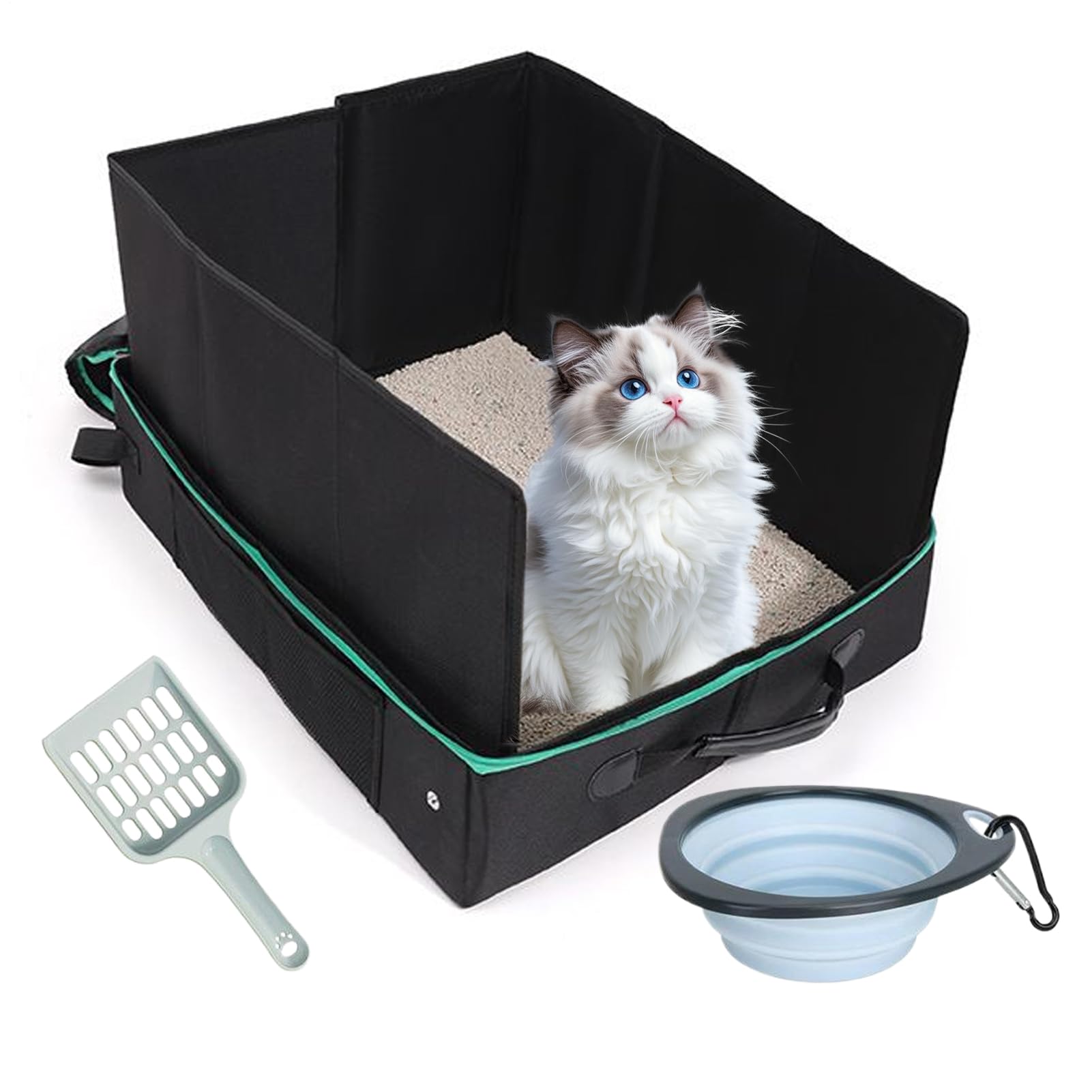 Bac à litière de voyage pour chats pliable pour éviter les fuites en voiture et avion