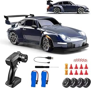 RC Drift Car, 1:24 Scale Remote Control Vehicle with LED Lights, 2.4GHz 20KM/H 4WD High Speed RC Cars, Drifting Tires＆Two ...