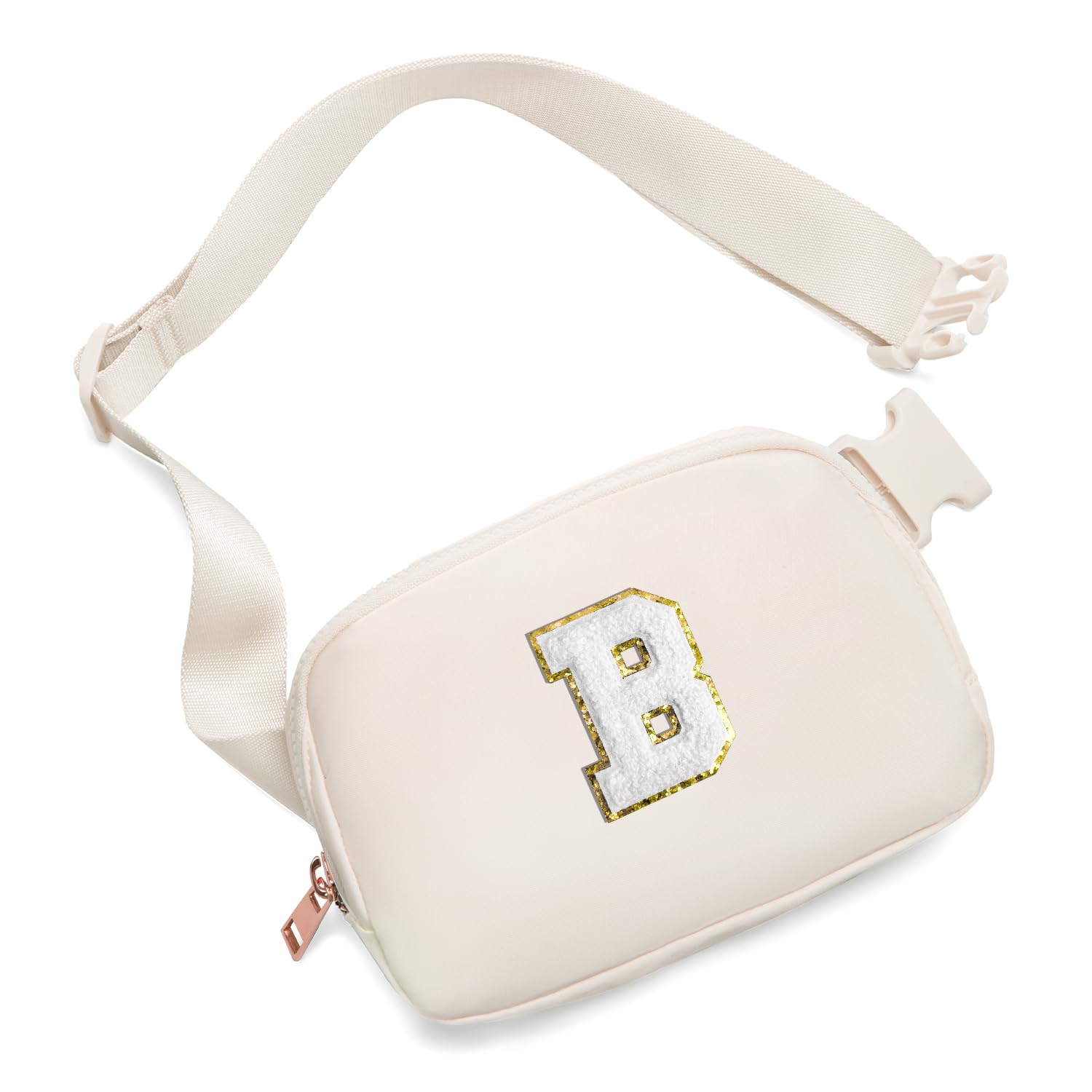 Gitus Birthday Gifts for 8 9 10 11 12 13 Year Old Girls Personalized Fanny Pack Crossbody Bags with Initial Letter Patch Belt Bag for Teen Girls Cute Trendy Stuff Travel Essentials (Ivory-B)