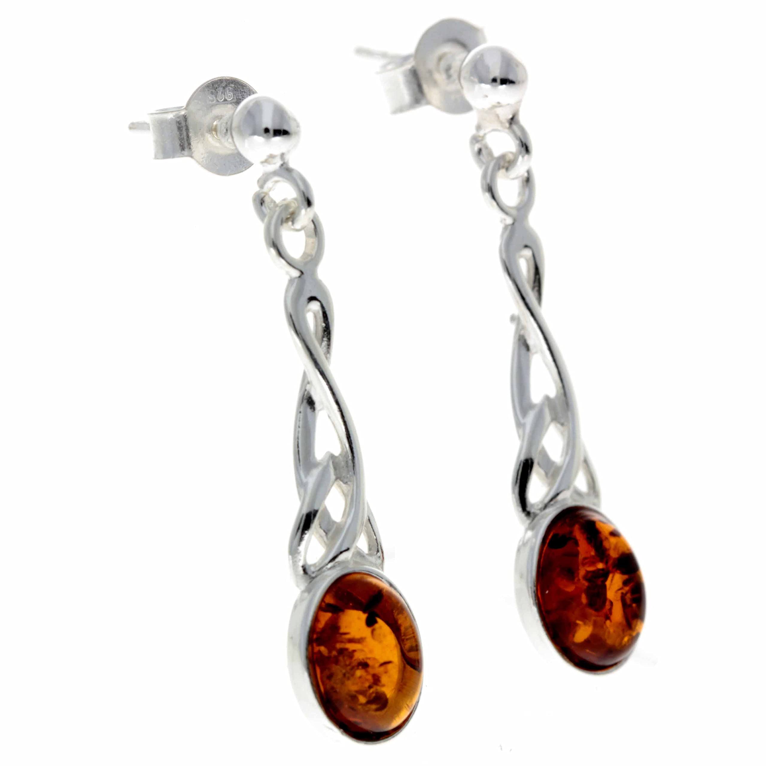 Noda 8007 - Orecchini pendenti in vera ambra baltica ovale e argento sterling 925