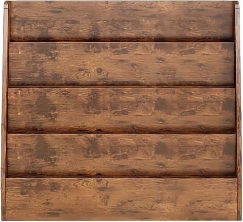 Miniatura 7 de Estantería de 4 eslingas, estantería de madera con cubo, organizador de revistas para dormitorio, biblioteca, sala de estar, aula, pasillo, marrón