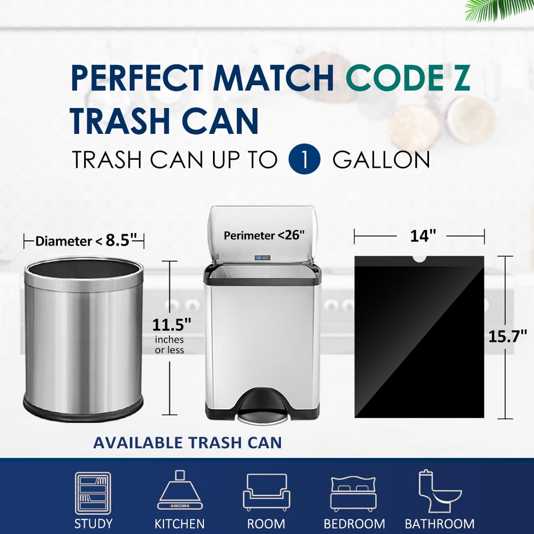 1 Gallon (fit 3-4 Liter) 100 Counts Mini Strong Drawstring Trash Bags Garbage Bags by RayPard, Small Trash Can Bags, Tiny Waste Basket Liners for Home Office Bathroom Bedroom Car, Black